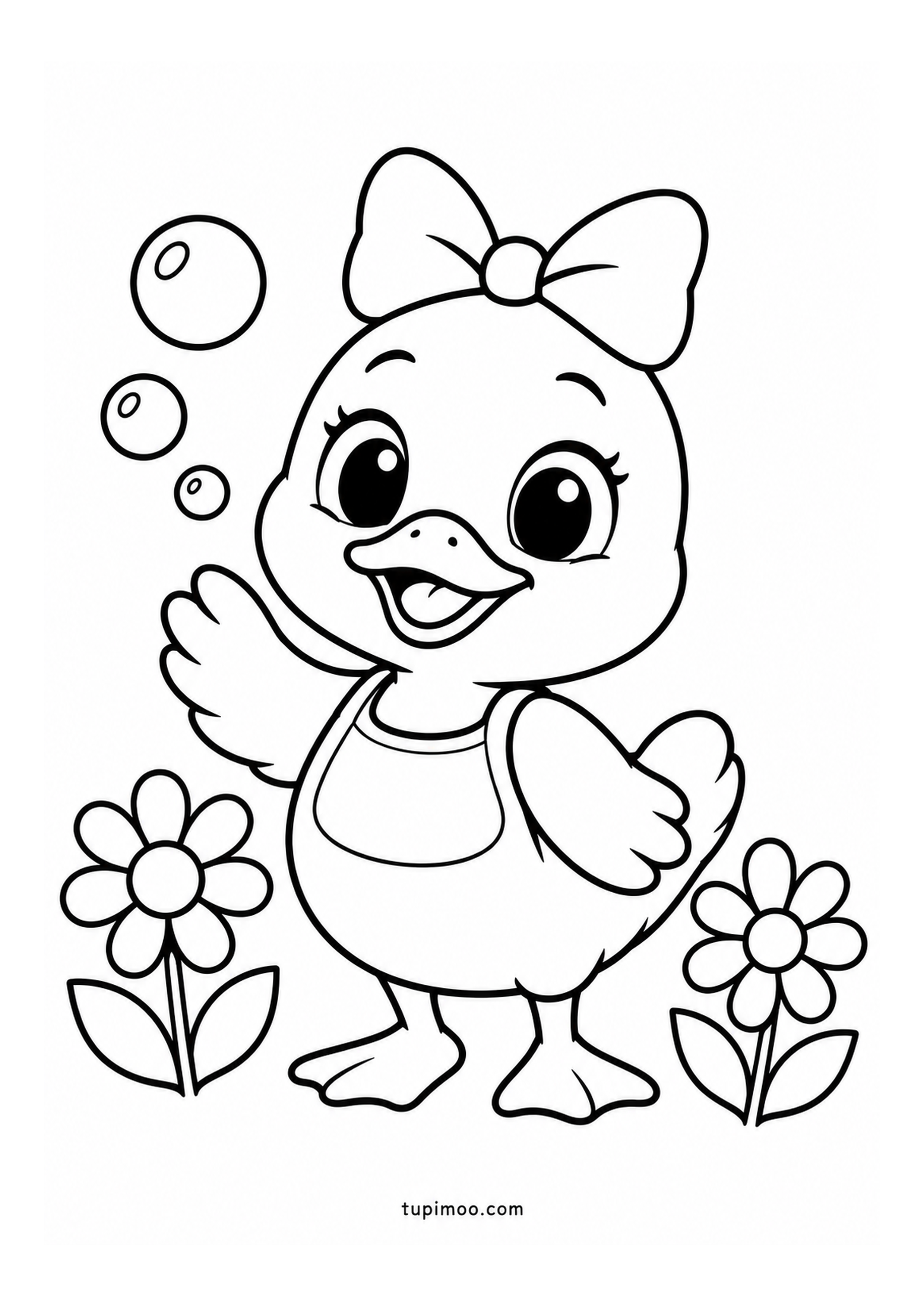 Black line-art colouring preview: Kiki’s bubble day